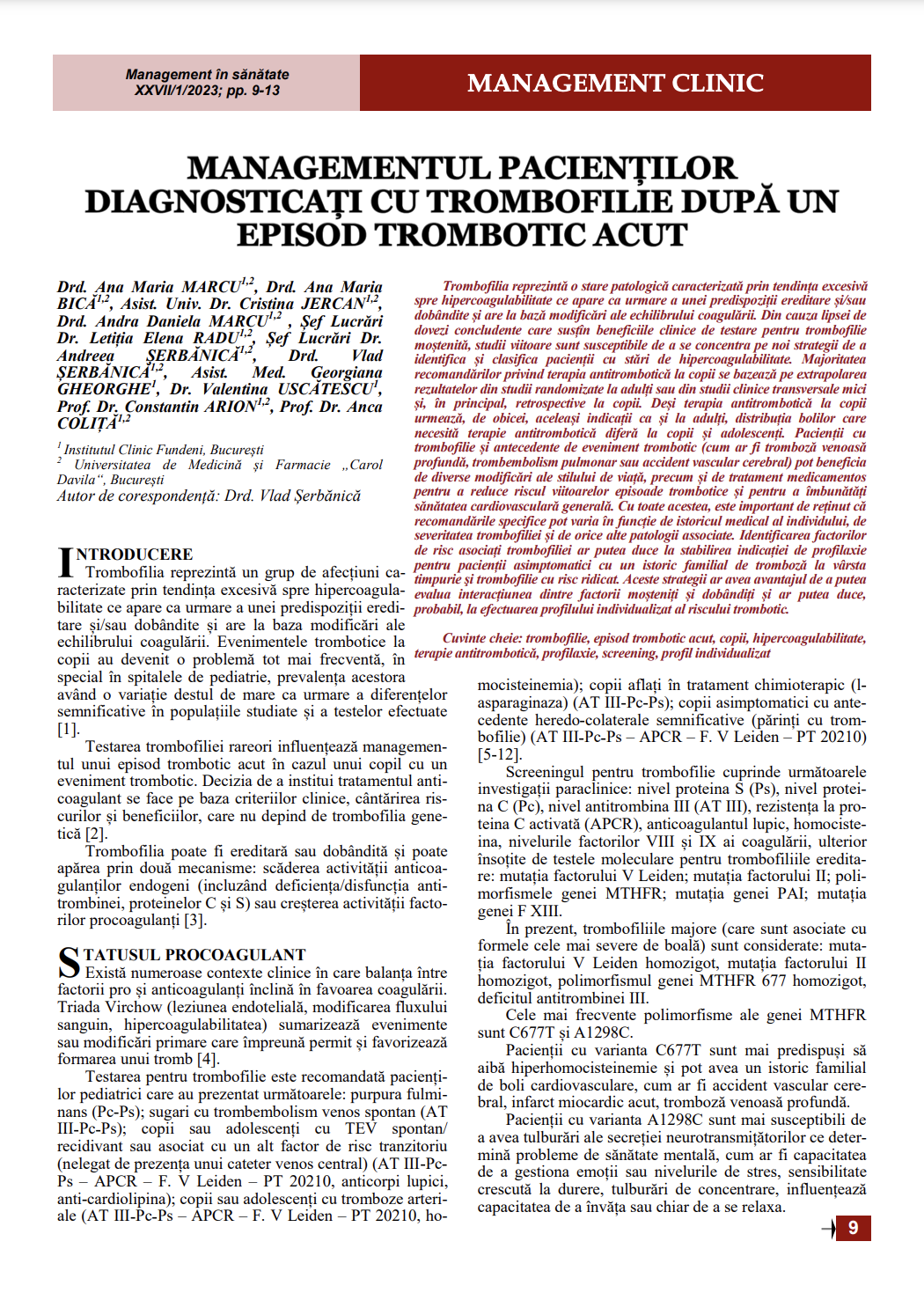 Managementul pacienților diagnosticați cu trombofilie după un episod trombotic acut