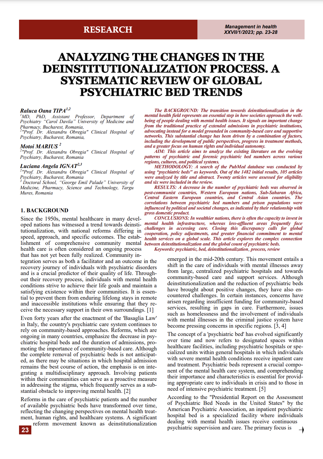 Analyzing the Changes in the Deinstitutionalization Process. A Systematic Review of Global Psychiatric Bed Trends